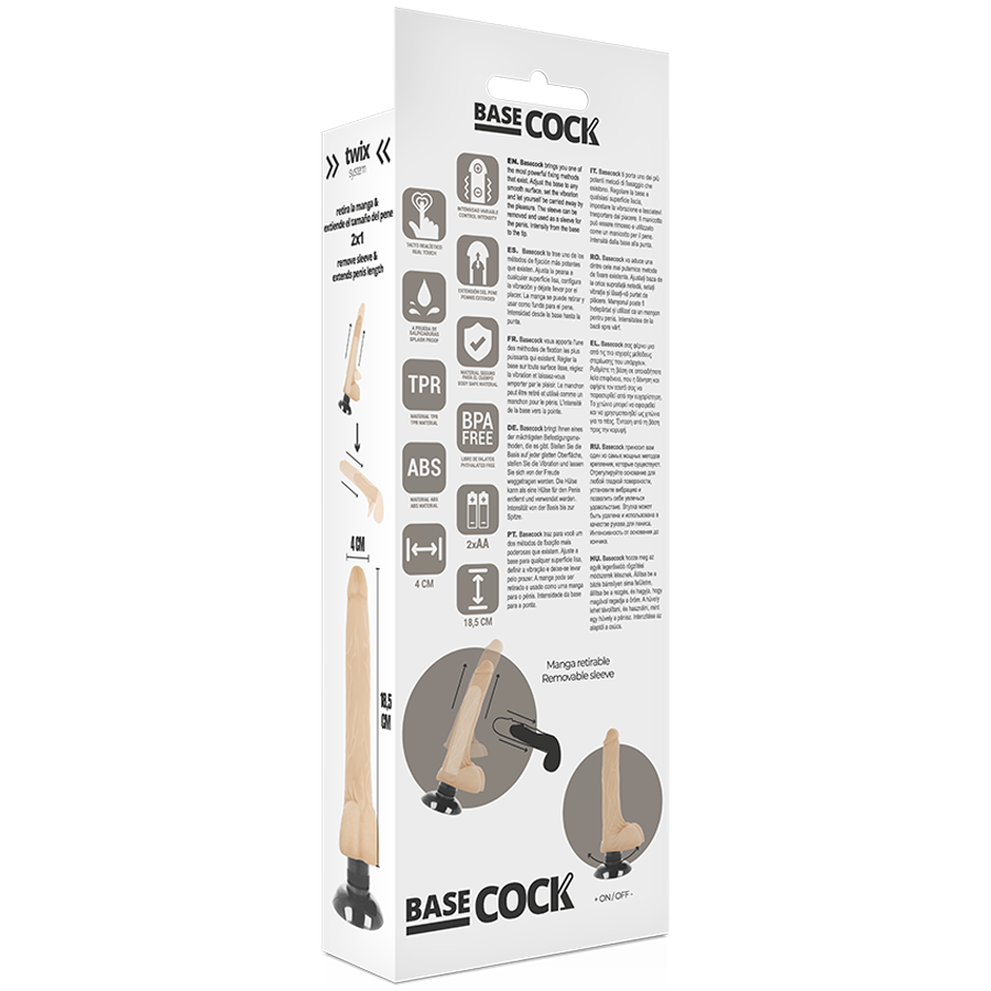 BASECOCK - VIBRATEUR RÉALISTE 2-1 NATUREL 18.5 CM -O- 4 CM - Sensualia