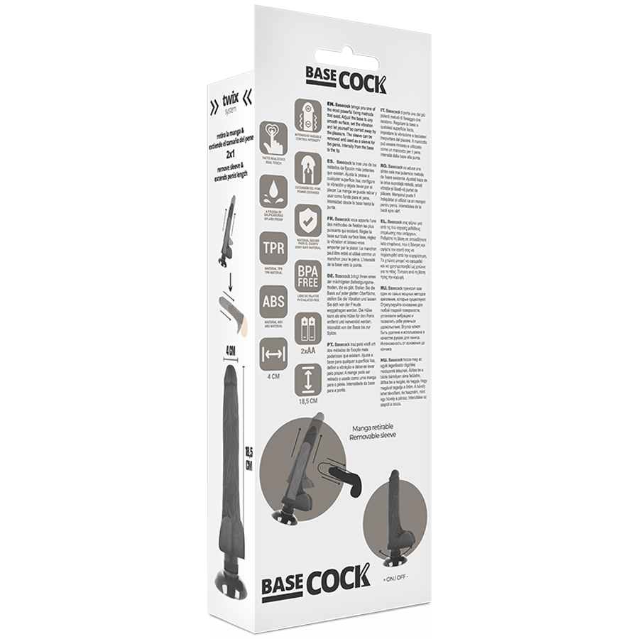 BASECOCK - VIBRATEUR RÉALISTE 2-1 NATUREL 18.5 CM -O- 4 CM - Sensualia