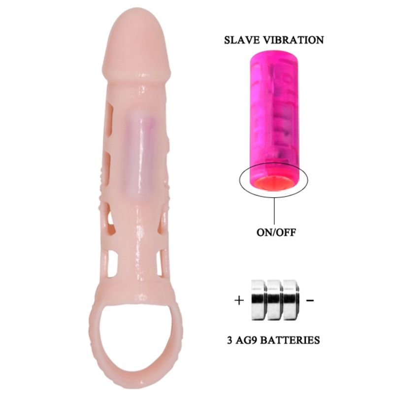 BAILE - COUVERTURE DEXTENSION DE PÉNIS AVEC VIBRATION ET SANGLE NATURELLE 13,5 CM - Sensualia