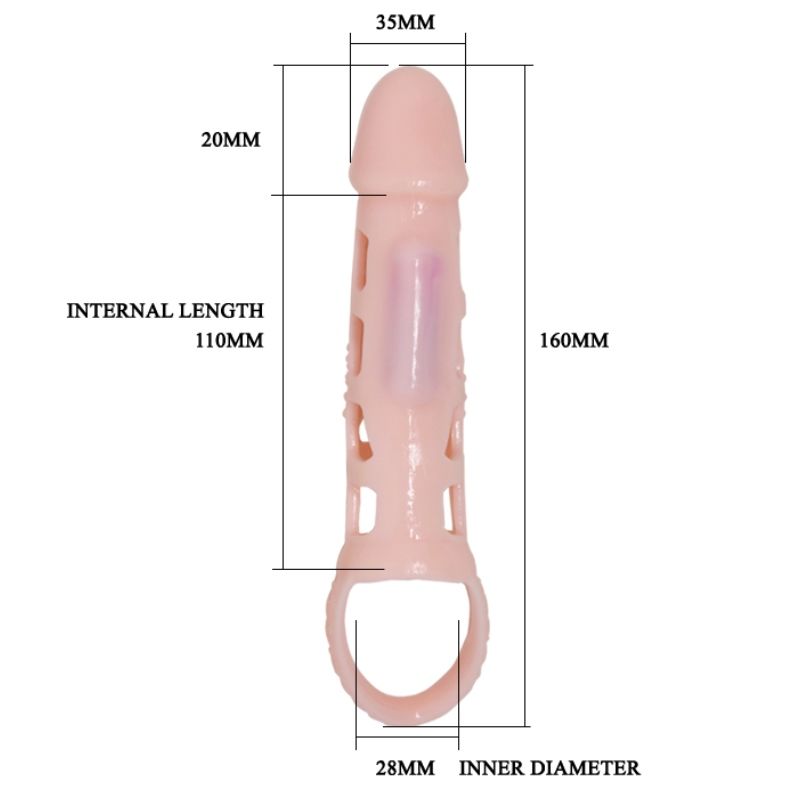 BAILE - COUVERTURE DEXTENSION DE PÉNIS AVEC VIBRATION ET SANGLE NATURELLE 13,5 CM - Sensualia