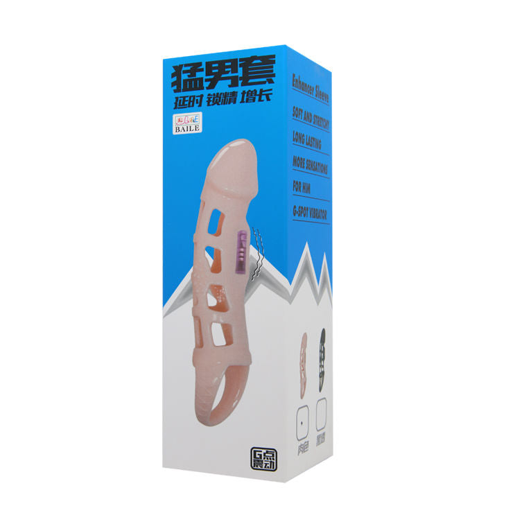 BAILE - COUVERTURE DEXTENSION DE PÉNIS AVEC VIBRATION ET SANGLE NATURELLE 13,5 CM - Sensualia