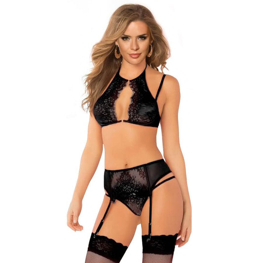 QUEEN LINGERIE - ENSEMBLE SOUTIEN-GORGE + JARRETIÈREs ET STRING TAILLE S/M - Sensualia