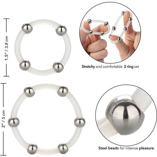 CALEXOTICS - ENSEMBLE DE BAGUES EN SILICONE PERLÉES EN ACIER - Sensualia