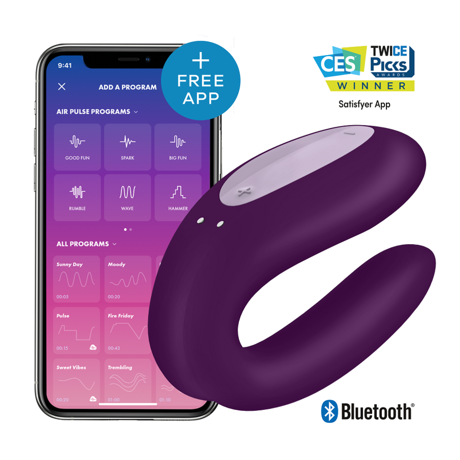 SATISFYER - DOUBLE JOY CON APP MORADO - Sensualia