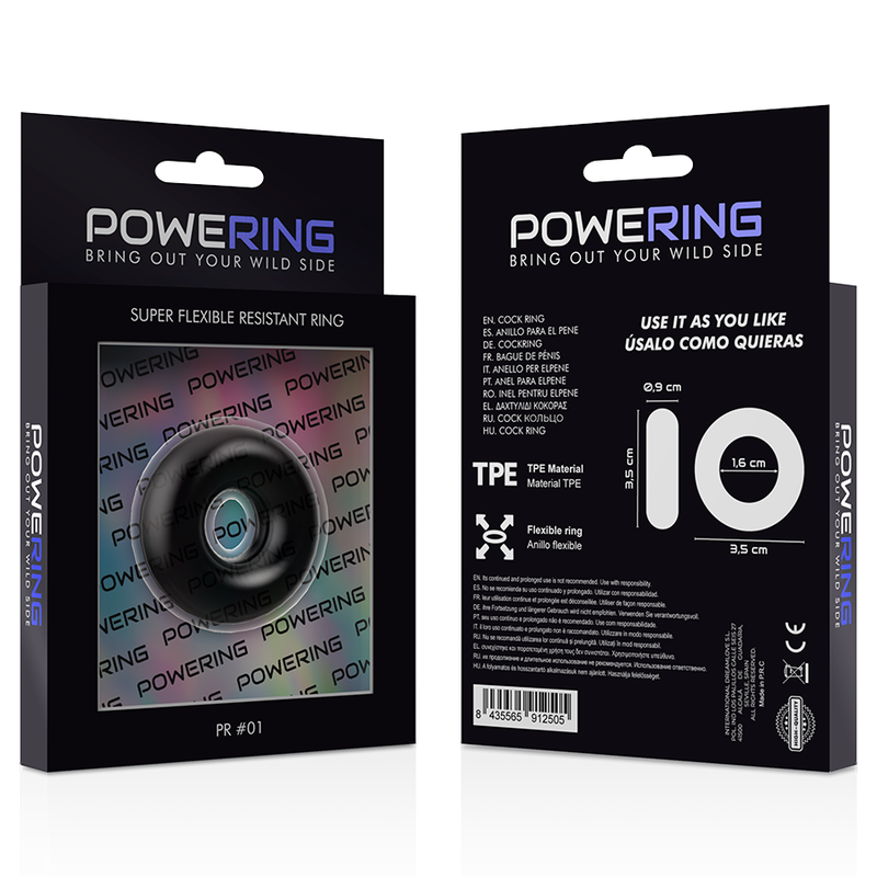POWERING - ANNEAU PÉNIS SUPER FLEXIBLE ET RÉSISTANT 3,5CM NOIR - Sensualia