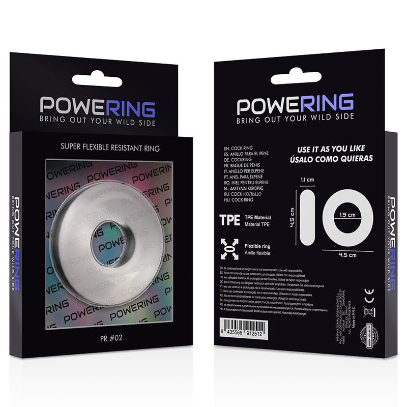 POWERING - ANNEAU PÉNIS SUPER FLEXIBLE ET RÉSISTANT 4,5CM CLAIR - Sensualia