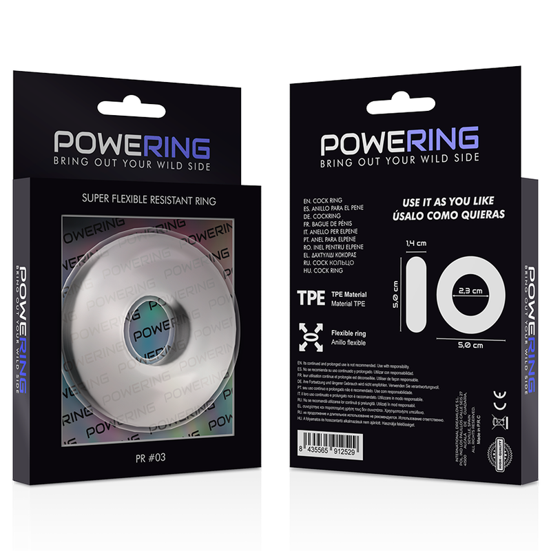 POWERING - ANNEAU PÉNIS SUPER FLEXIBLE ET RÉSISTANT 5CM PR03 CLAIR - Sensualia