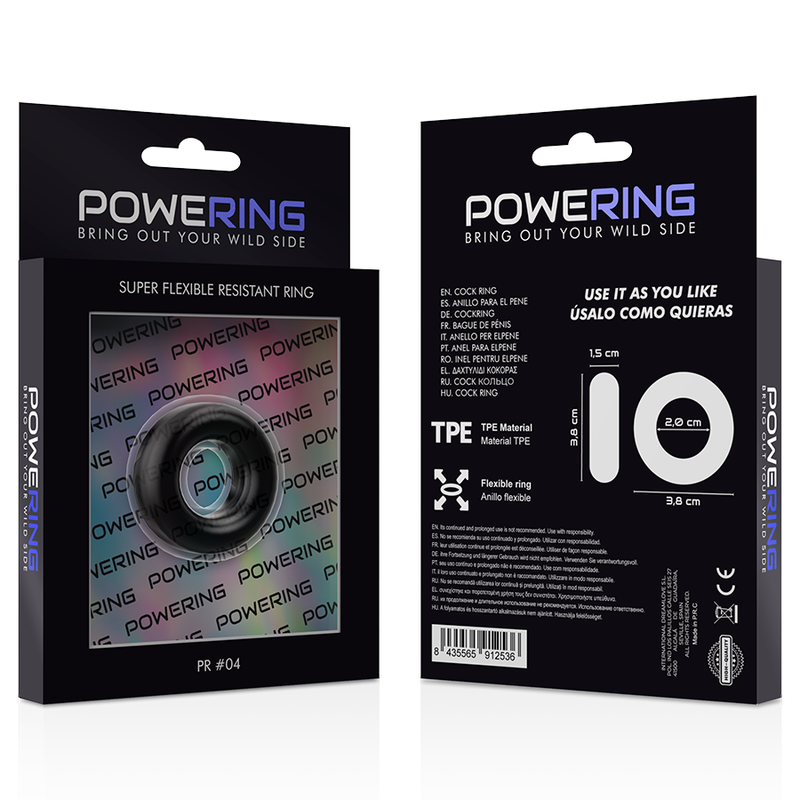 POWERING - ANNEAU PÉNIS SUPER FLEXIBLE ET RÉSISTANT 3.8CM PR04 NOIR POWERING