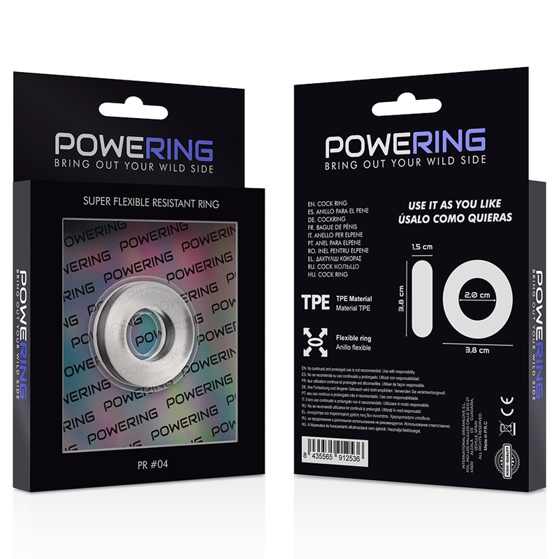POWERING - ANNEAU PÉNIS SUPER FLEXIBLE ET RÉSISTANT 3,8CM PR04 CLAIR - Sensualia