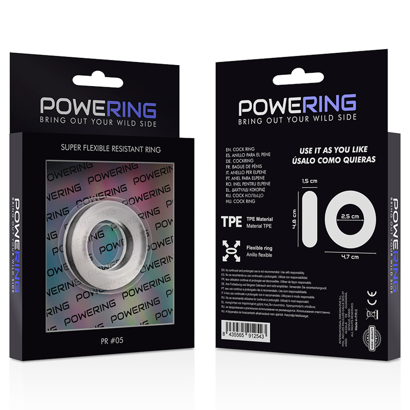 POWERING - ANNEAU PÉNIS SUPER FLEXIBLE ET RÉSISTANT 4,8CM PR05 CLAIR - Sensualia