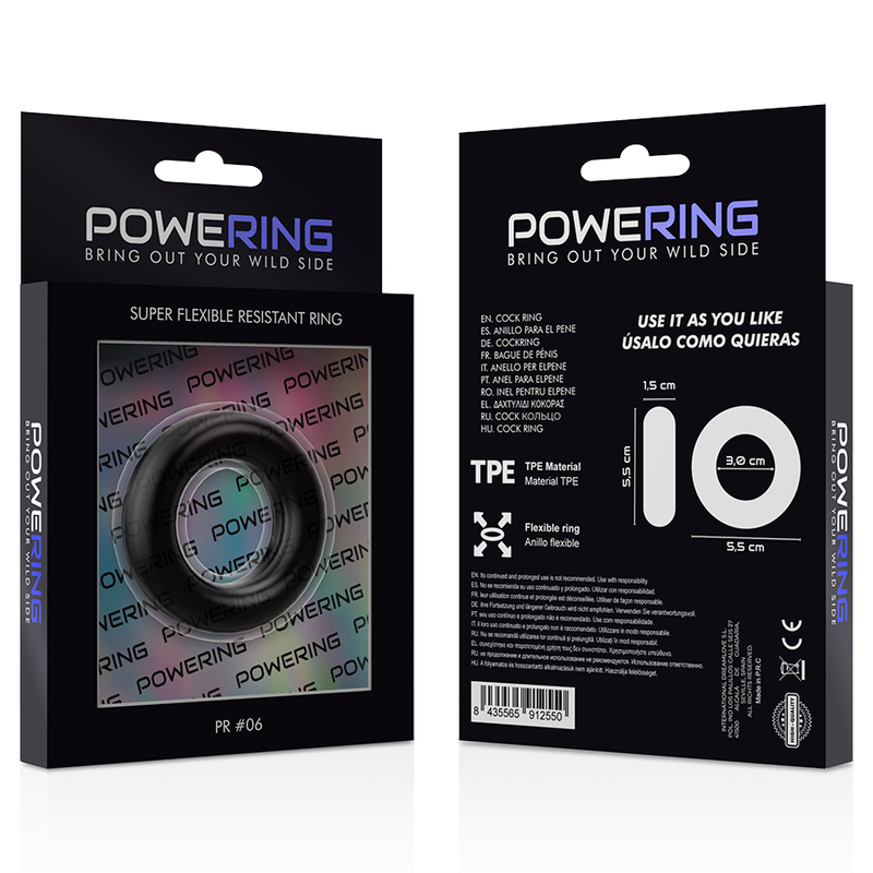 POWERING - ANNEAU PÉNIS SUPER FLEXIBLE ET RÉSISTANT 5,5CM PR06 NOIR - Sensualia