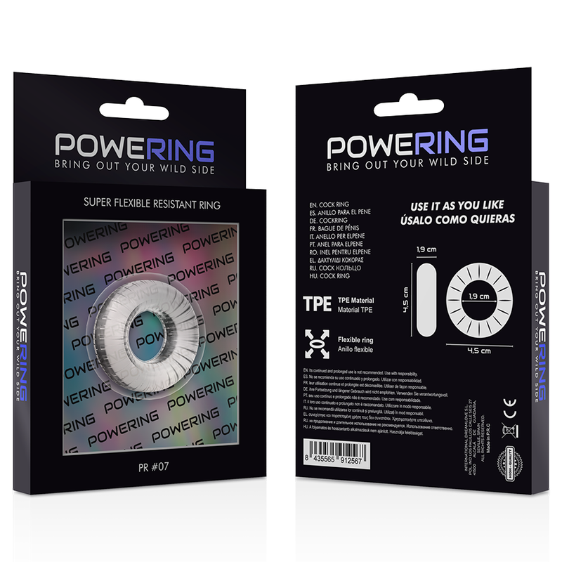 POWERING- ANNEAU PÉNIS SUPER FLEXIBLE ET RÉSISTANT 4,5CM PR07 CLAIR POWERING