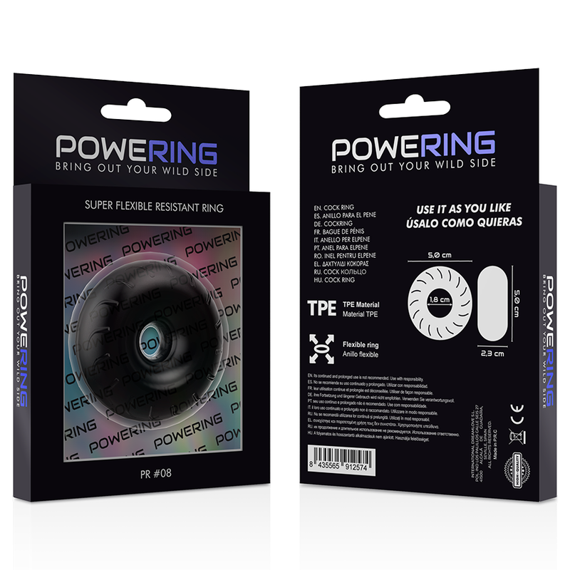 POWERING - ANNEAU PÉNIS SUPER FLEXIBLE ET RÉSISTANT 5CM PR08 NOIR - Sensualia