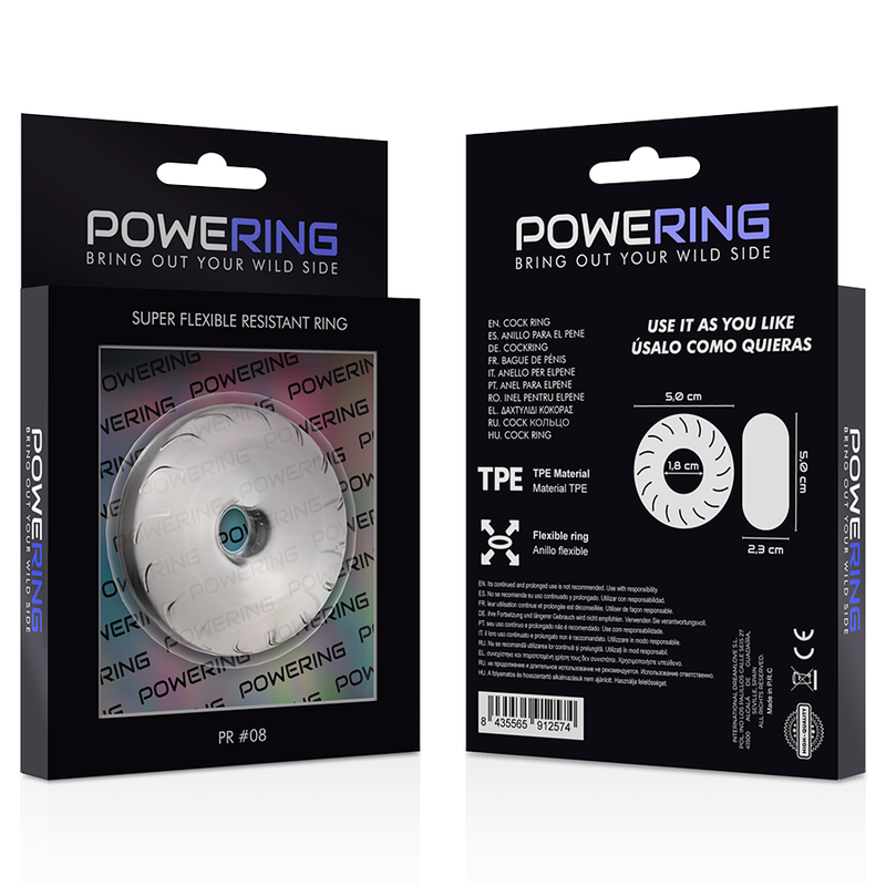 POWERING - ANNEAU PÉNIS SUPER FLEXIBLE ET RÉSISTANT 5CM PR08 CLAIR - Sensualia