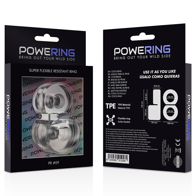 POWERING - DOUBLE ANNEAU PÉNIS SUPER FLEXIBLE ET RÉSISTANT PR09 CLAIR - Sensualia