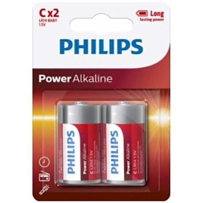 PHILIPS - PLAQUETTE PHILIPS POWER ALCALINE PILA C LR14 * 2 - Sensualia