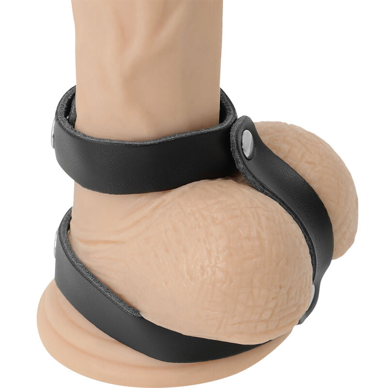 DARKNESS - ANNEAU DE PÉNIS ET TESTICULES RÉGLABLE EN CUIR - Sensualia