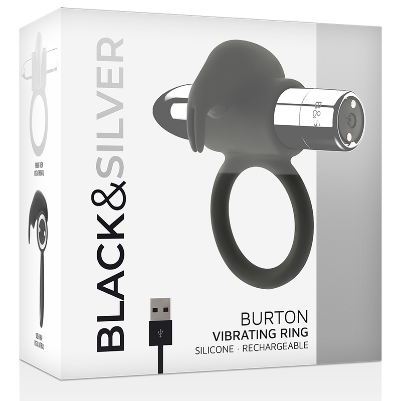 BLACK&SILVER - BAGUE RECHARGEABLE BURTON 10 MODES DE VIBRATION BLACK&SILVER
