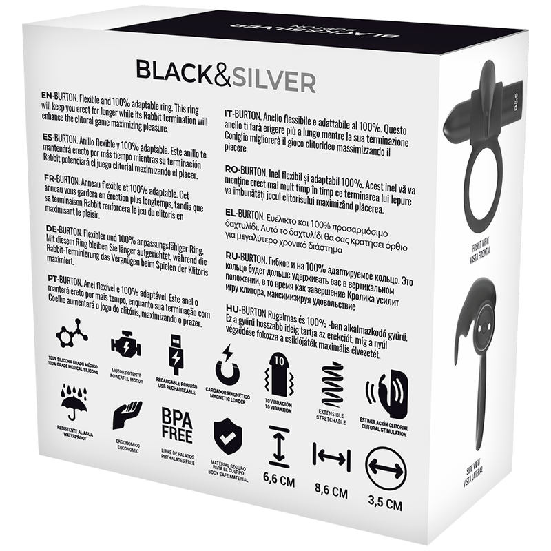 BLACK&SILVER - BURTON RING 10 MODES DE VIBRATION NOIR BLACK&SILVER