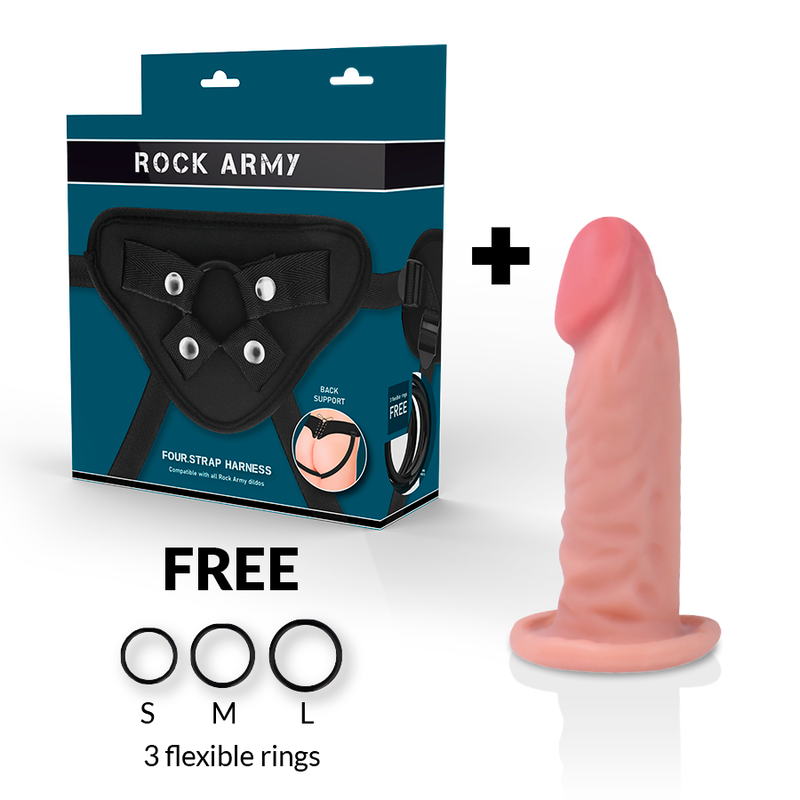 ROCKARMY - HARNAIS + GODE RÉALISTE TIGRE DOUBLE DENSITÉ 14 CM -O- 4.46 CM - Sensualia
