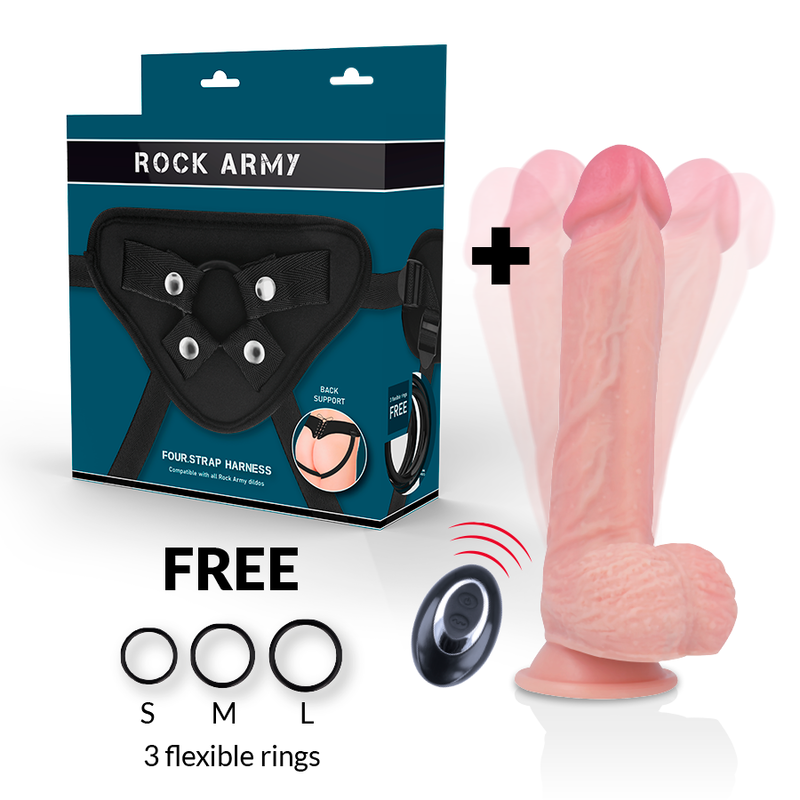 ROCKARMY - HARNAIS + VIBRATEUR SILICONE LIQUIDE PREMIUM TÉLÉCOMMANDE APACHE 20.5 CM -O- 4.62 CM - Sensualia