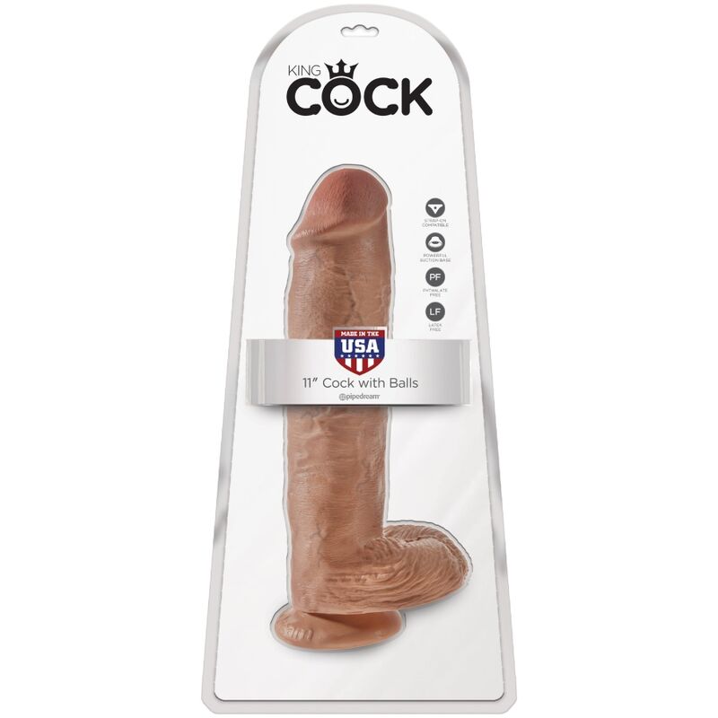 KING COCK - PÉNIS RÉALISTE AVEC BOULES 22.6 CM CARAMEL - Sensualia