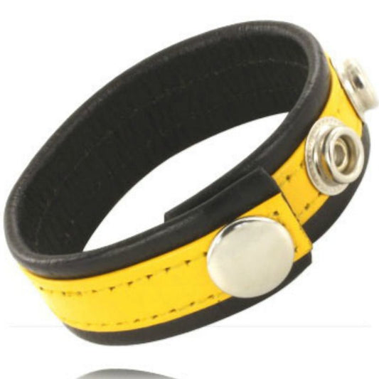 LEATHER BODY - BITE ET SANGLE  BALLES AVEC SNAPS - NOIR ET JAUNE - Sensualia