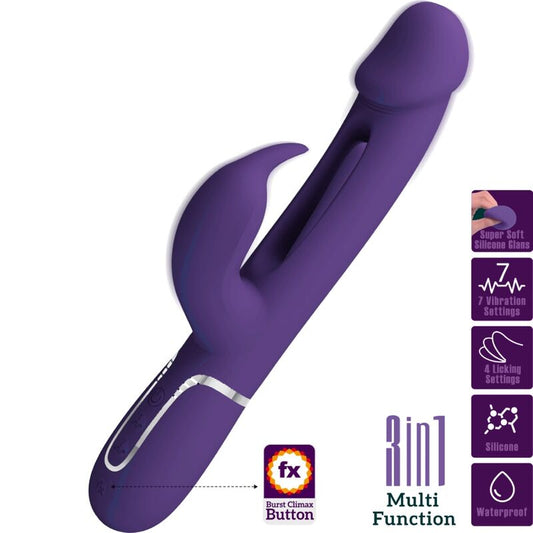 PRETTY LOVE - VIBRATEUR MULTIFONCTION 3 EN 1 KAMPAS RABBIT AVEC LANGUE VIOLET - Sensualia