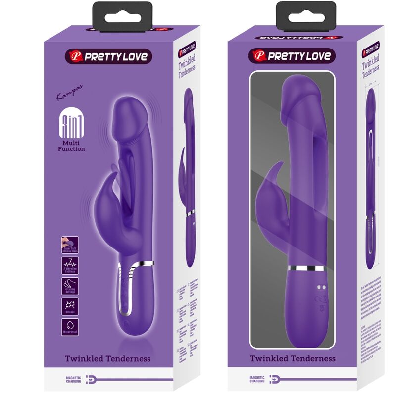 PRETTY LOVE - VIBRATEUR MULTIFONCTION 3 EN 1 KAMPAS RABBIT AVEC LANGUE VIOLET - Sensualia