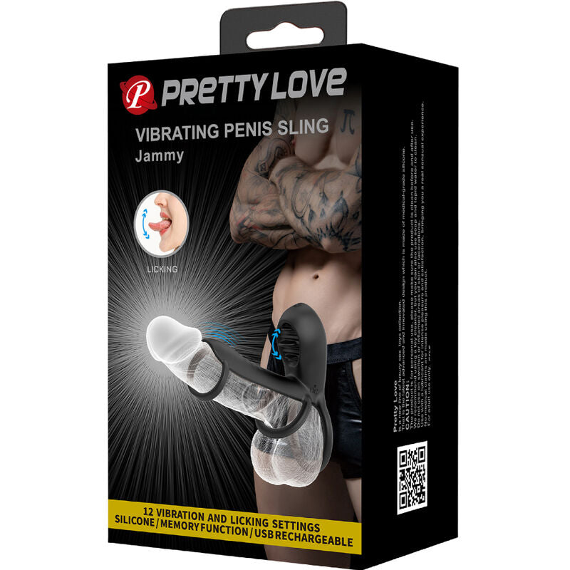 PRETTY LOVE - GAINE PÉNIS JAMMY 12 VIBRATIONS AVEC LANGUE EN SILICONE RECHARGEABLE - Sensualia