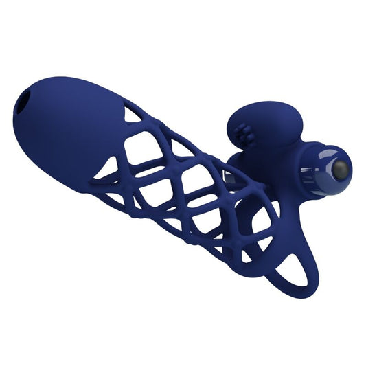 PRETTY LOVE - GIANN ANNEAU VIBRATEUR AVEC GAINE EN SILICONE BLEU - Sensualia