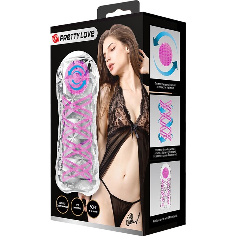 PRETTY LOVE - MASTURBATEUR MASCULIN FANTASY AVEC SPIRALE INTERNE ET BALLES TRANSPARENTES - Sensualia