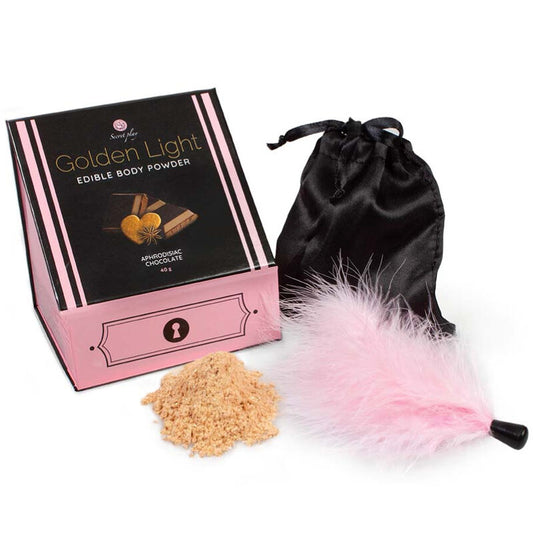 SECRETPLAY - GOLDEN LIGHT KIT POUDRE COMESTIBLE ET PLUME APHRODISIAQUE CHOCOLAT - Sensualia