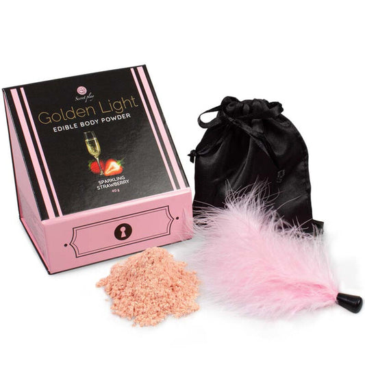 SECRETPLAY - GOLDEN LIGHT KIT POUDRE COMESTIBLE ET PLUME DE FRAISE PÉTILLANTE - Sensualia