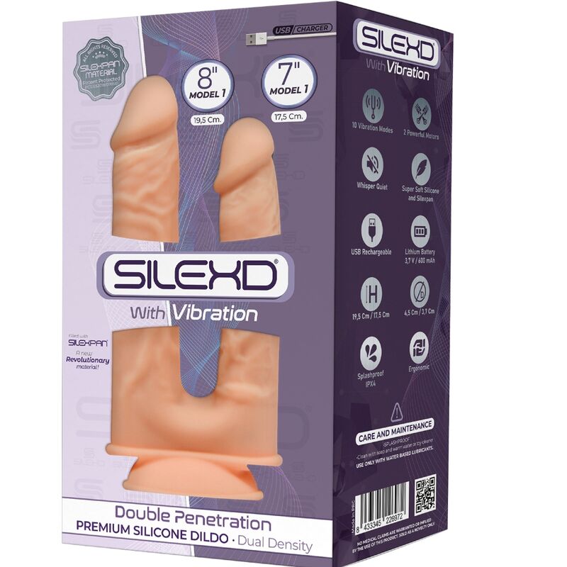 SILEXD - MODÈLE 1 VIBRATEUR PÉNIS RÉALISTE DOUBLE PÉNÉTRATION PREMIUM SILEXPAN SILICONE 17.5 / 19.5 CM - Sensualia
