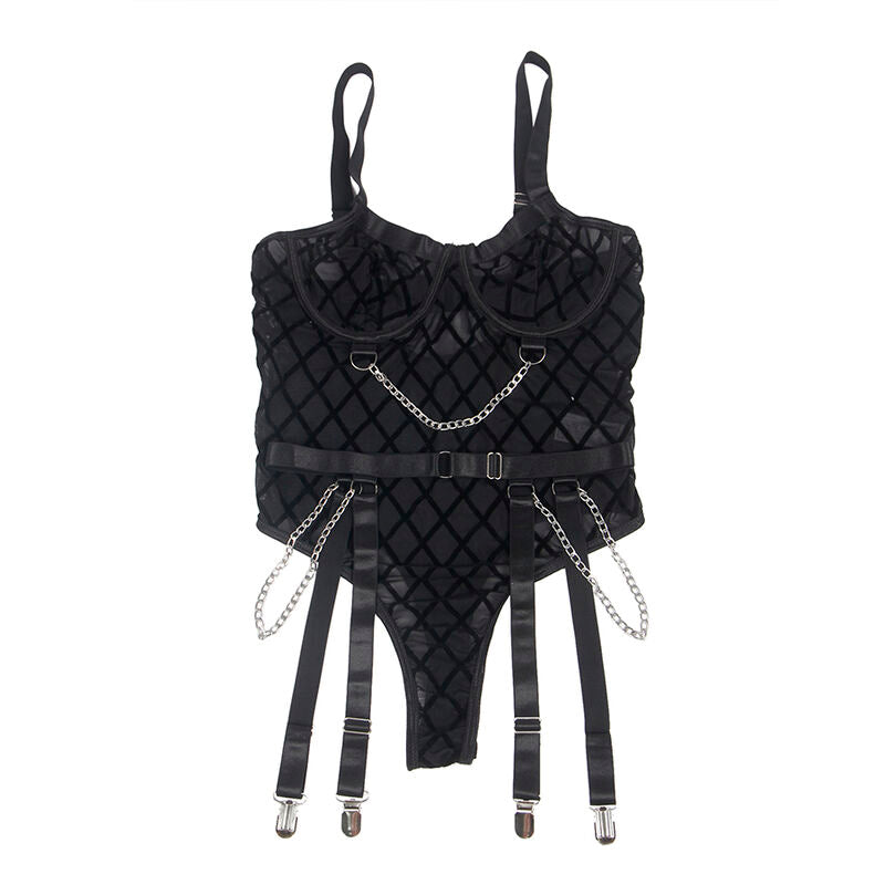 SUBBLIME - 954260 BODY AVEC CHAÎNES + PORTE-JARRETELLES NOIR S/M - Sensualia