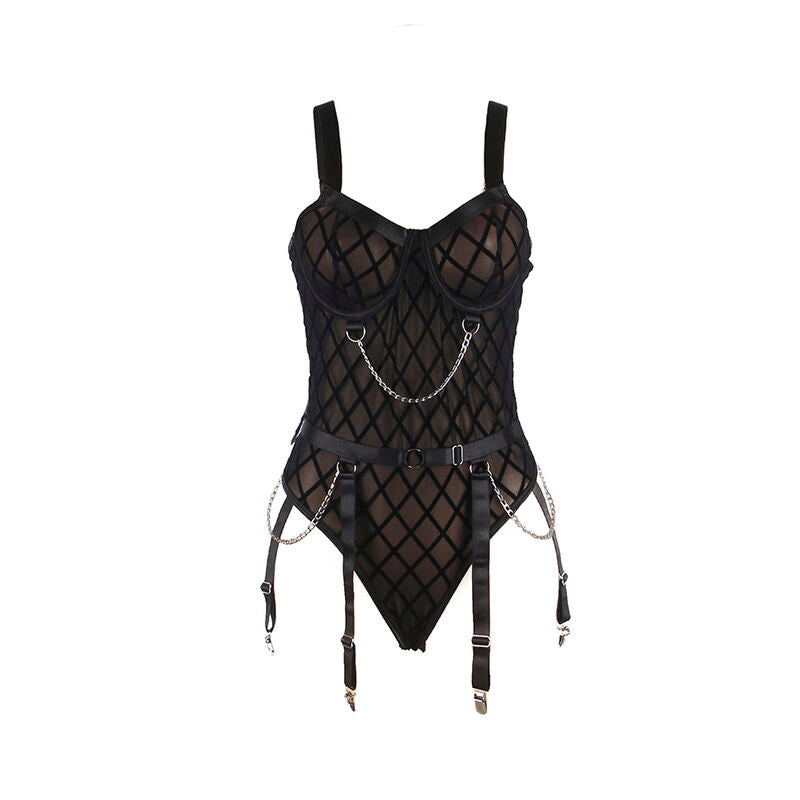 SUBBLIME - 954260 BODY AVEC CHAÎNES + PORTE-JARRETELLES NOIR S/M - Sensualia