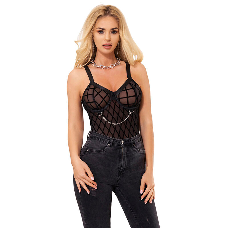 SUBBLIME - 954260 BODY AVEC CHAÎNES + PORTE-JARRETELLES NOIR S/M - Sensualia