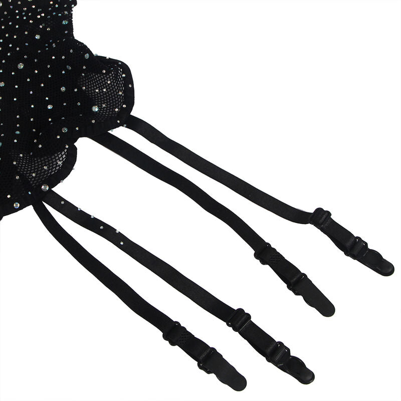 SUBBLIME - 952174 BODYSTOCKING RESILLE AVEC GANTS ET DIAMANTS NOIR TAILLE UNIQUE - Sensualia