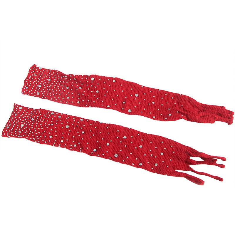 SUBBLIME - 952181 BODYSTOCKING RESILLE AVEC GANTS ET DIAMANTS ROUGE TAILLE UNIQUE - Sensualia