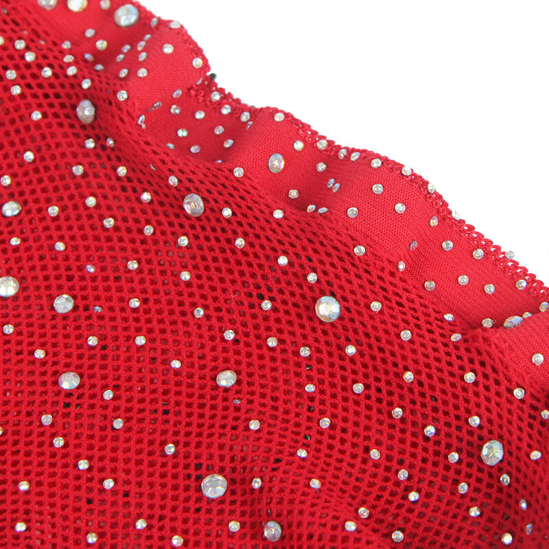 SUBBLIME - 952181 BODYSTOCKING RESILLE AVEC GANTS ET DIAMANTS ROUGE TAILLE UNIQUE - Sensualia