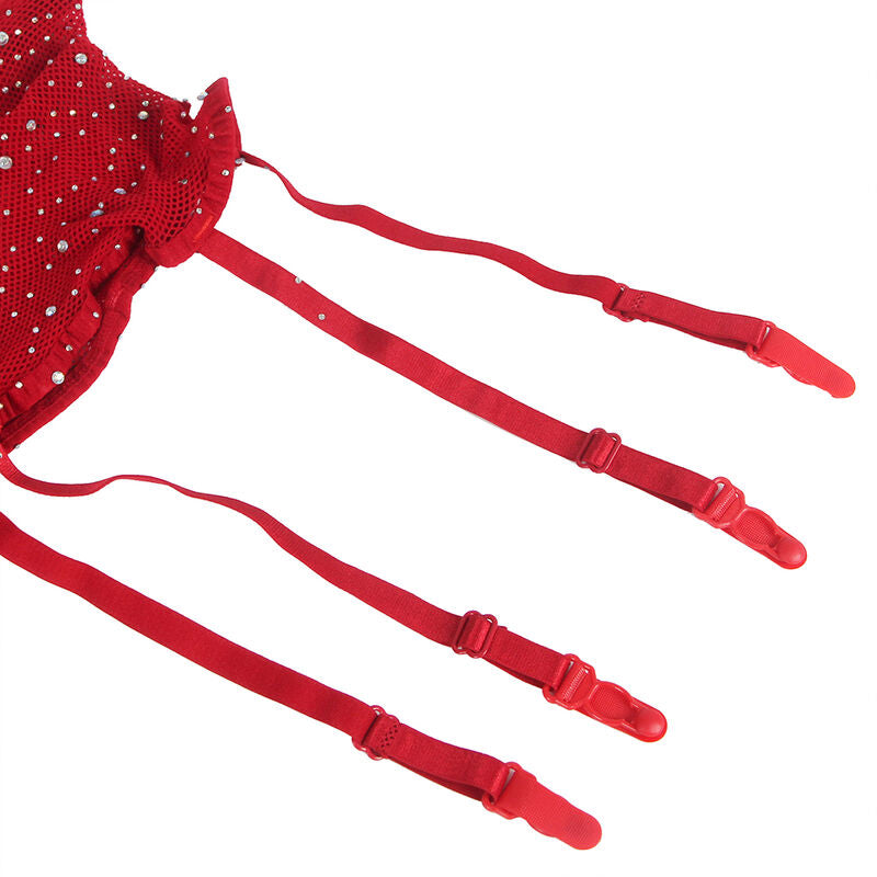 SUBBLIME - 952181 BODYSTOCKING RESILLE AVEC GANTS ET DIAMANTS ROUGE TAILLE UNIQUE - Sensualia