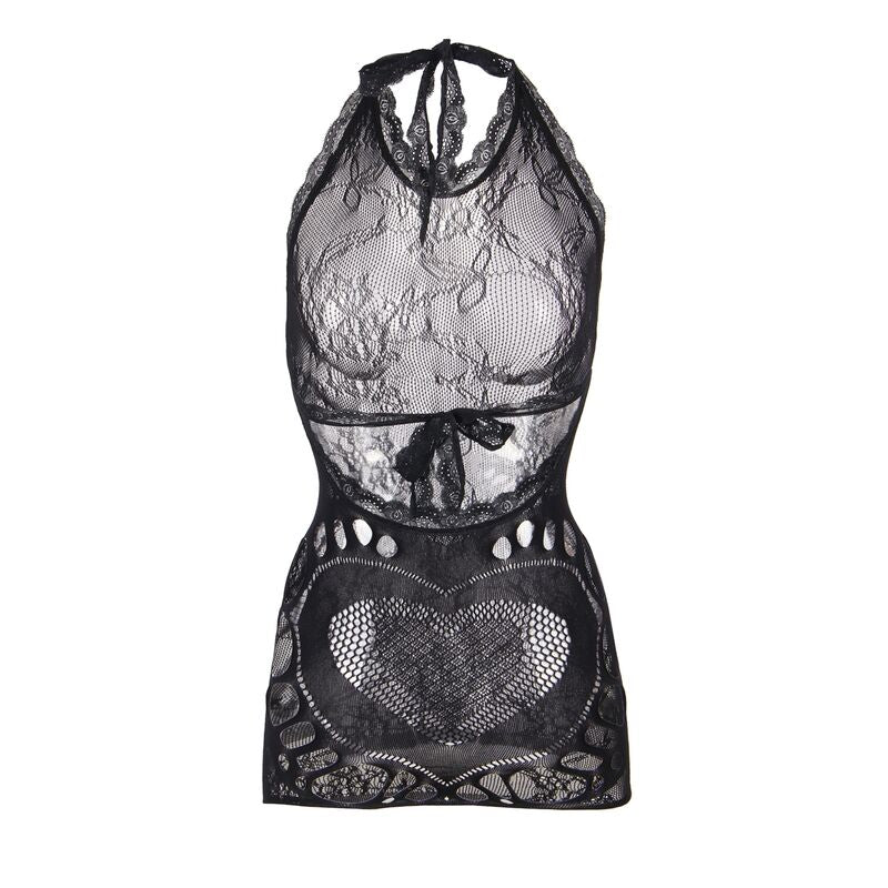 SUBBLIME - 952075 ROBE COURTE EN RÉSILLE AVEC DÉTAIL DOS ET COEUR NOIR TAILLE UNIQUE - Sensualia